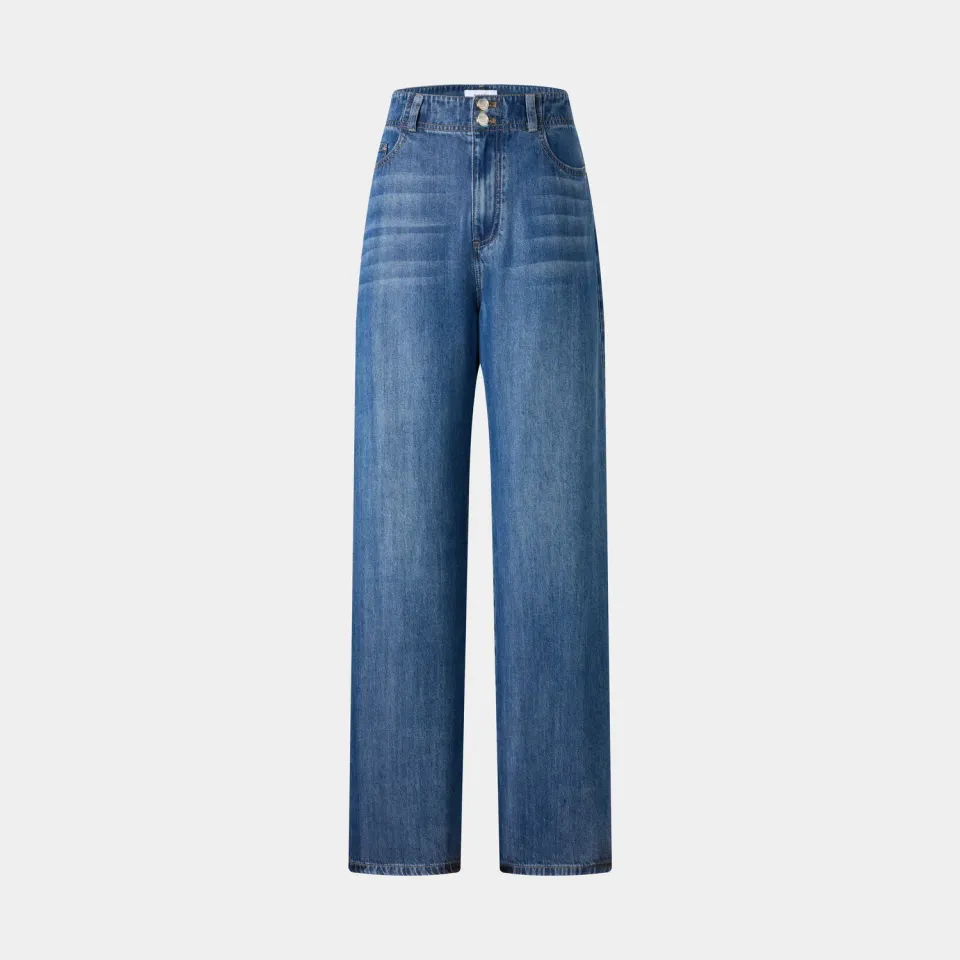 PORTS Wide-Leg jeans blu vita alta gamba larga