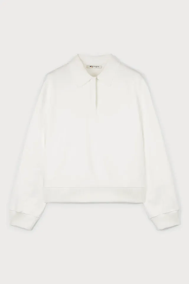 PORTS felpa polo avorio manica lunga boxy collo polo