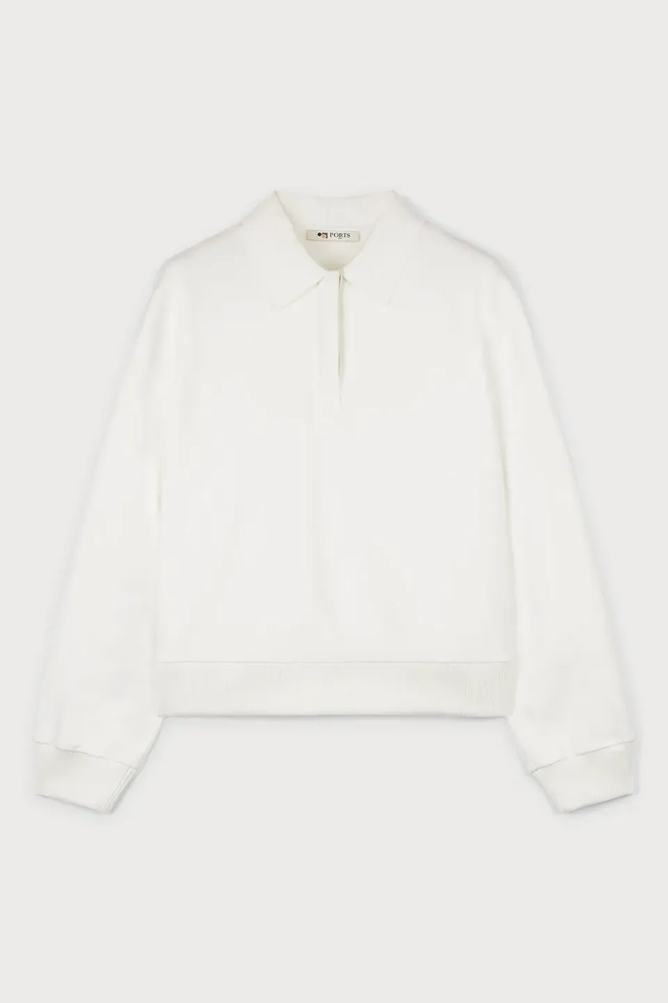 PORTS felpa polo avorio manica lunga boxy collo polo