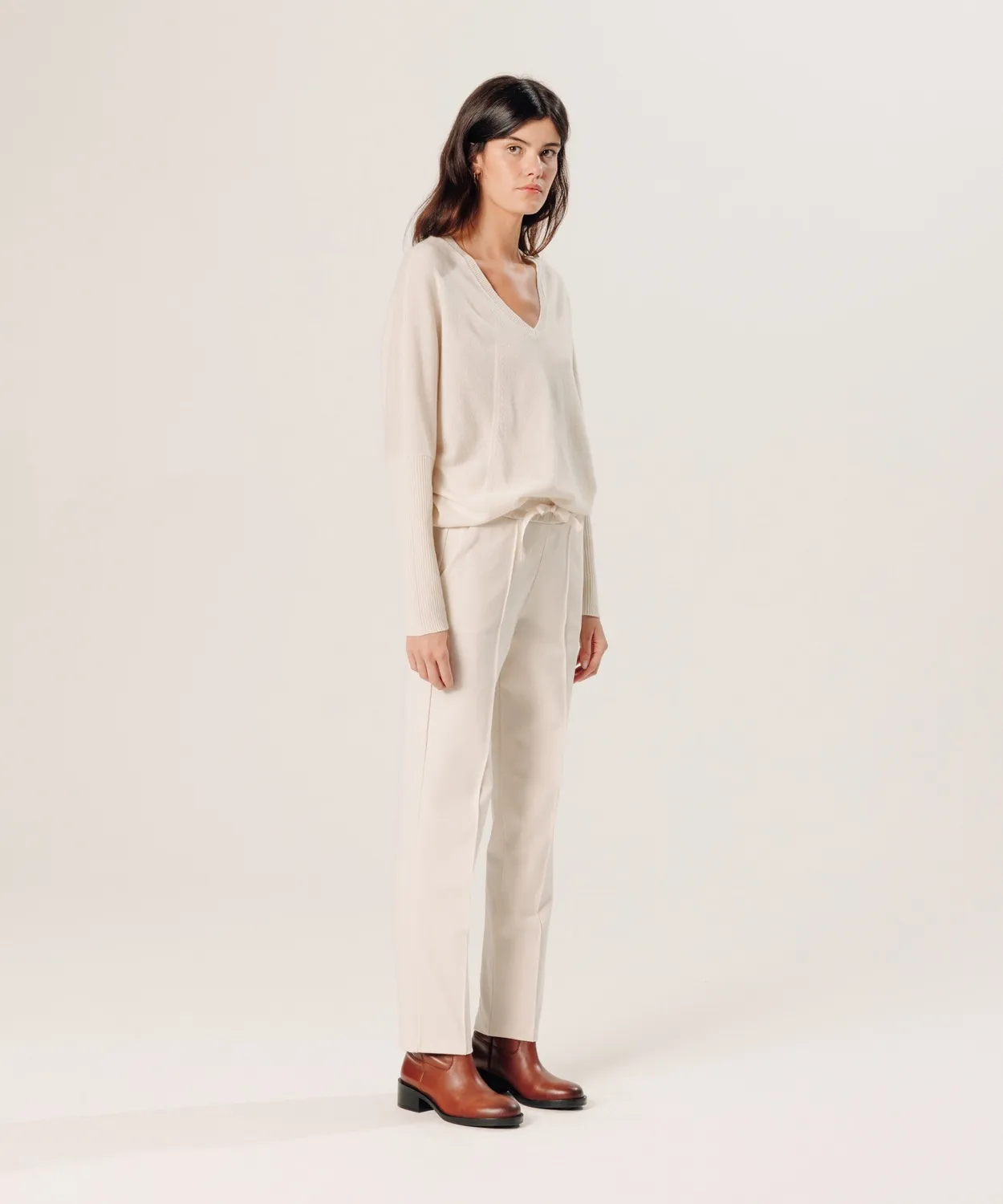 Rodier Maglione oversize cashmere scollo V ecru S-L