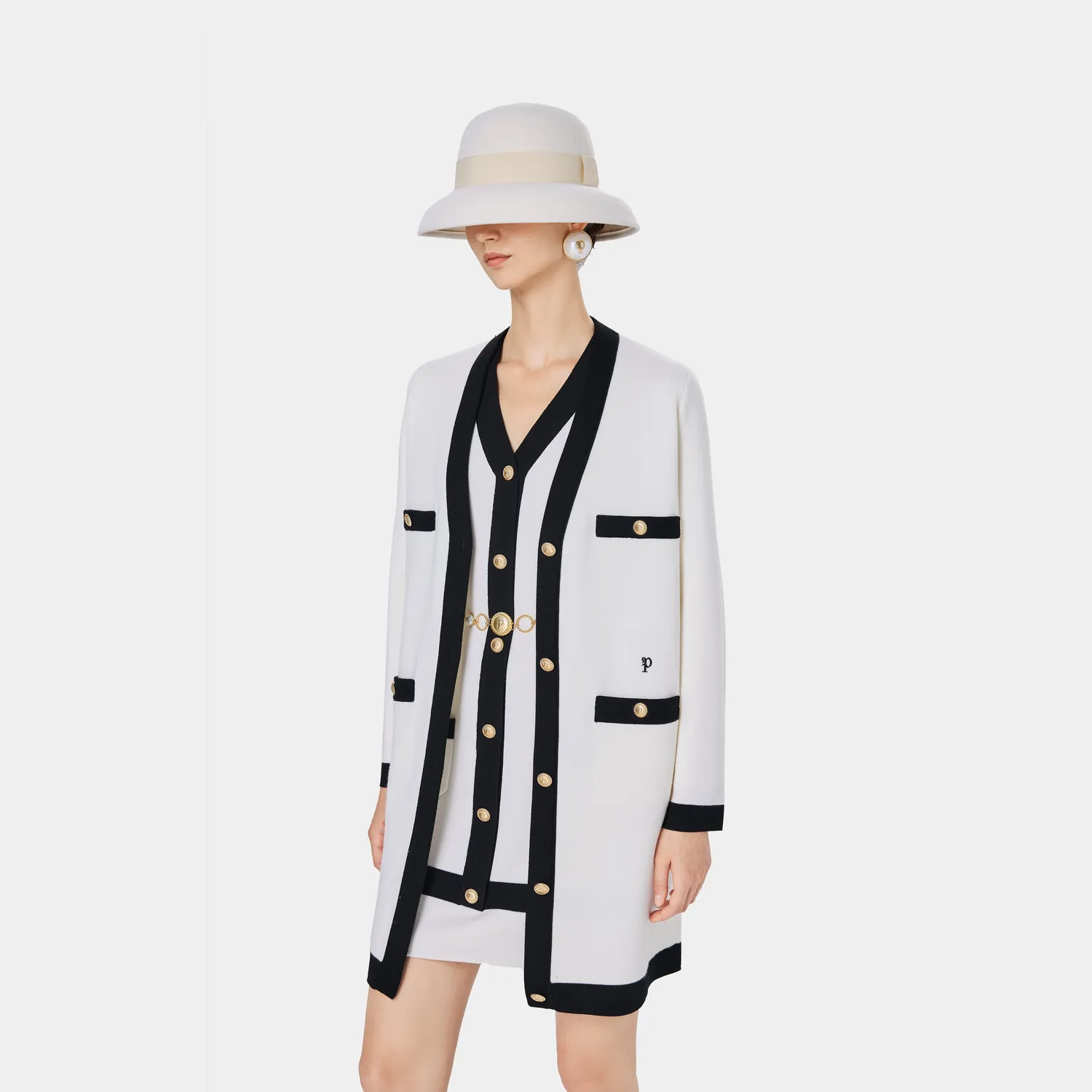 PORTS cardigan crema rifiniture nere donna bottoni