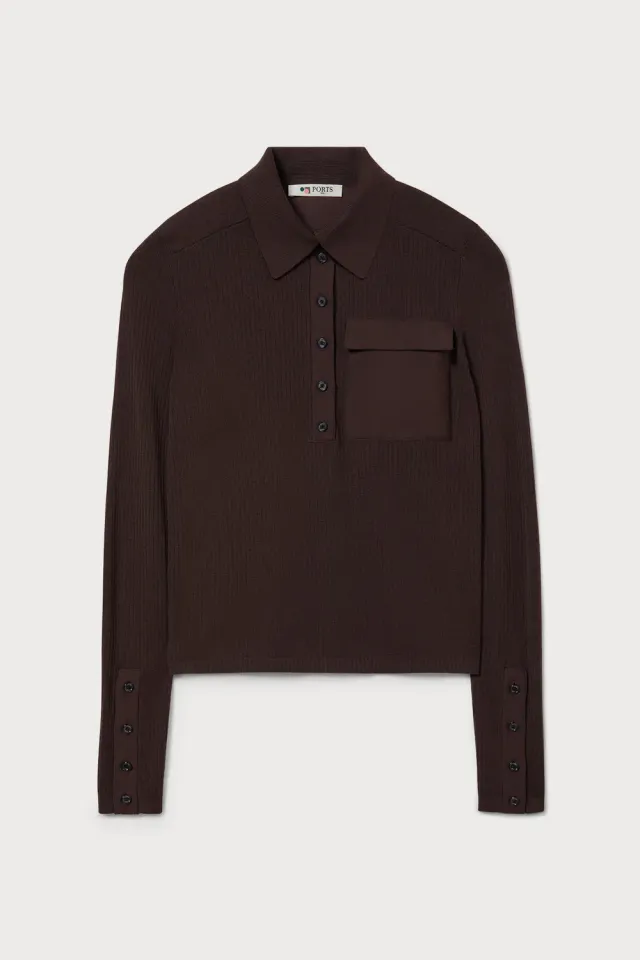 PORTS 1961 maglione polo lana a coste cioccolato
