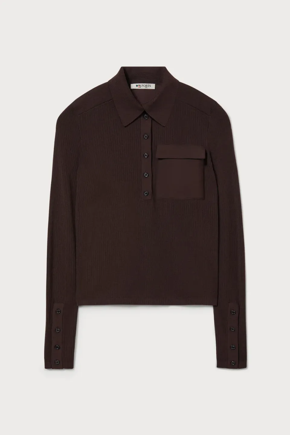 PORTS 1961 maglione polo lana a coste cioccolato