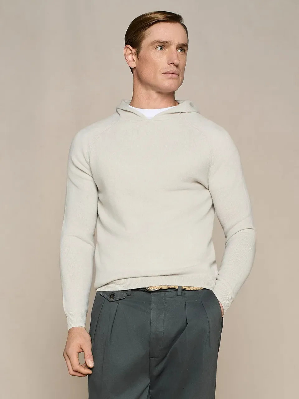 Paul Taylor Felpa Cappuccio Misto Cashmere Burro