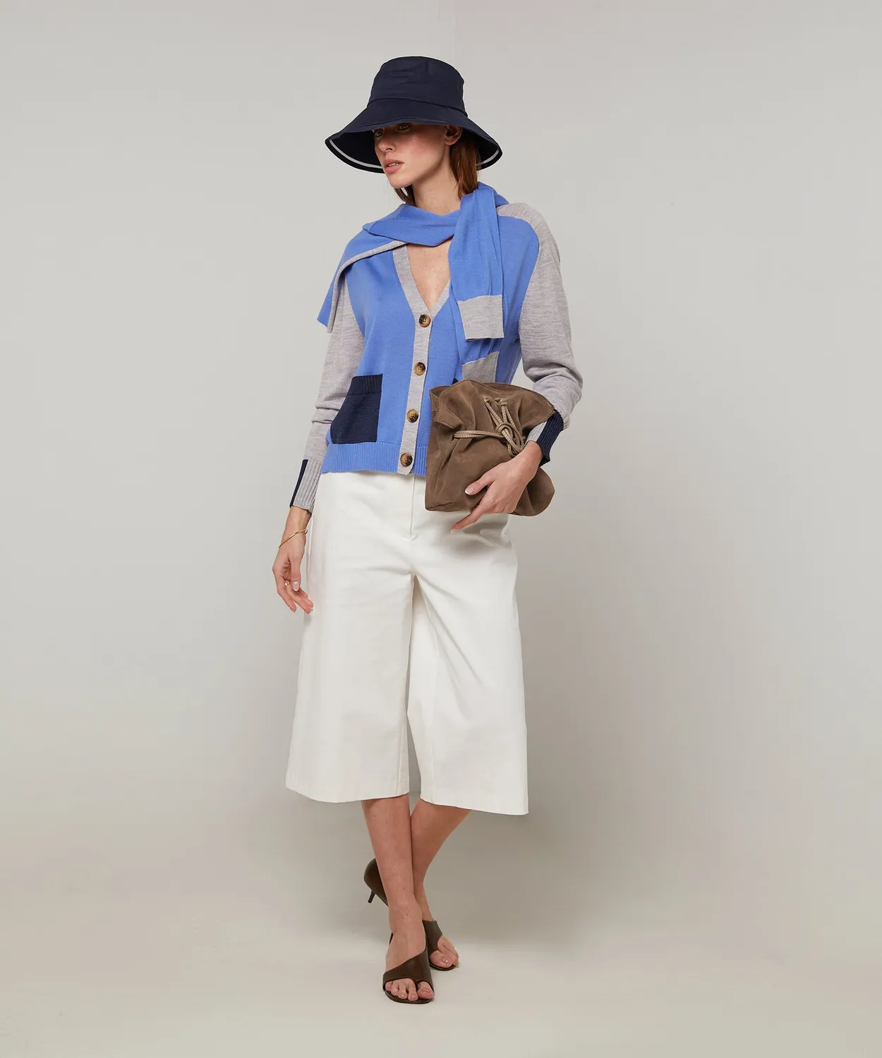 Rodier Cardigan tricolore lana merino Horizon Blue