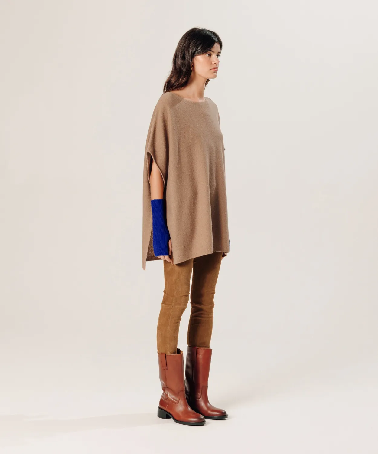 Rodier Poncho Cashmere Donna Cammello 100% Cashmere