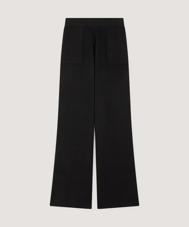 Rodier Pantaloni Larghi in Maglia Neri Gamba Ampia