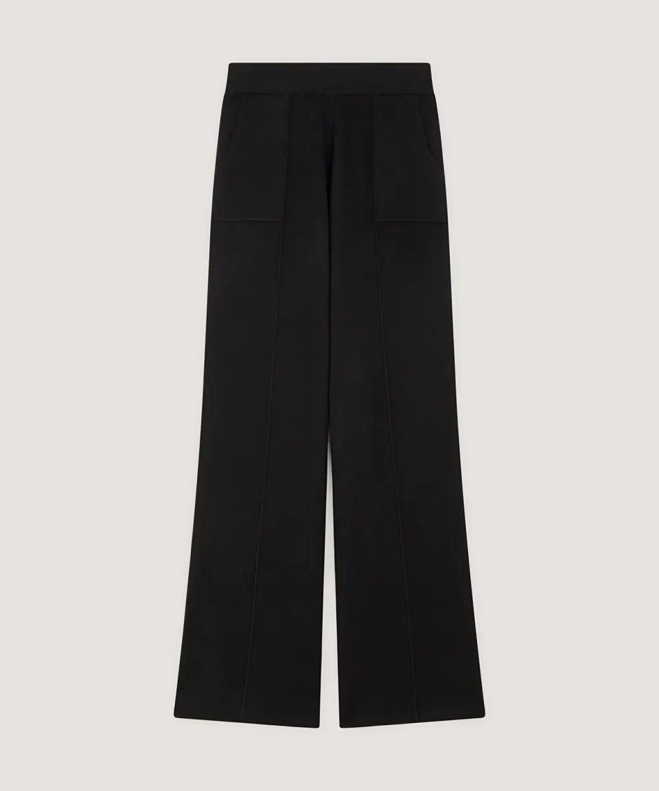 Rodier Pantaloni Larghi in Maglia Neri Gamba Ampia