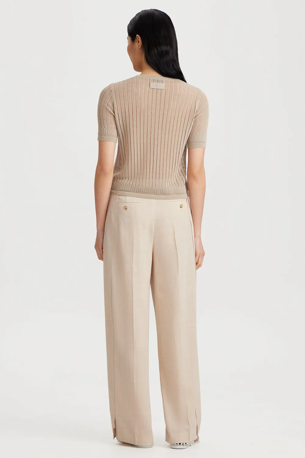 PORTS 1961 Sheer Stripe Top maglia taupe a righe