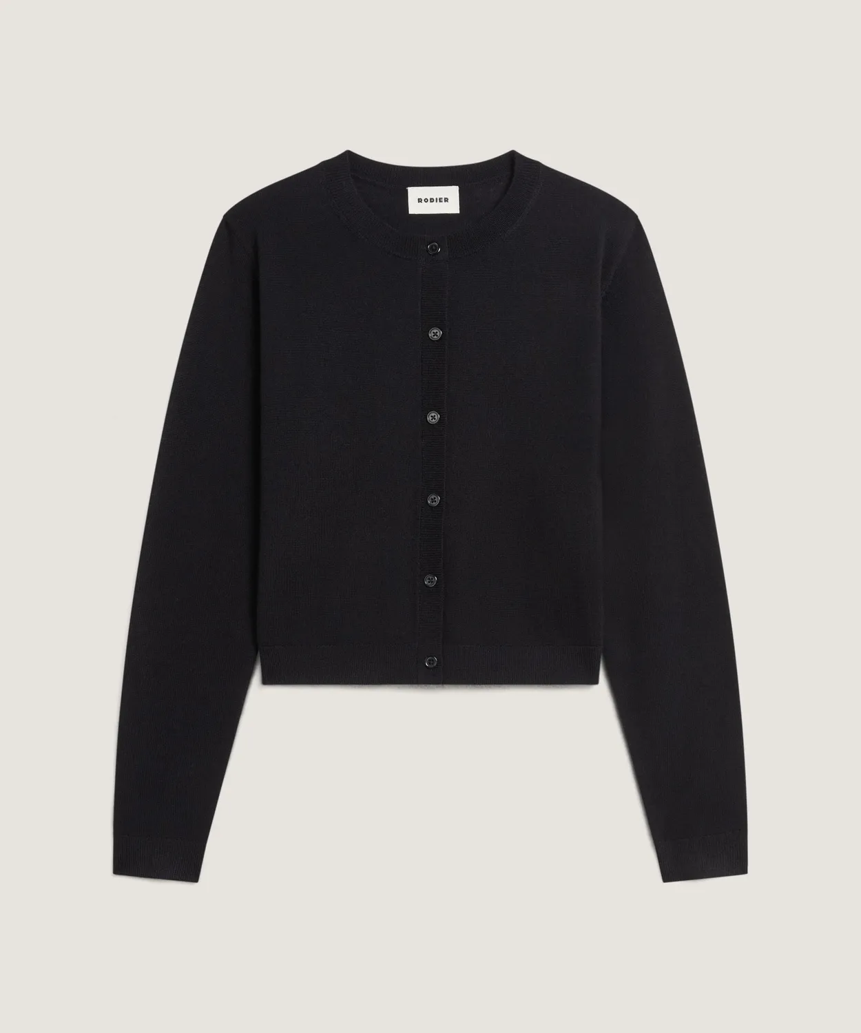 Rodier cardigan corto lana merino nero girocollo