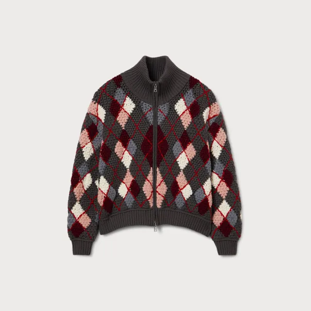 Ports Argyle Wool Cardigan Blu Zip Lana