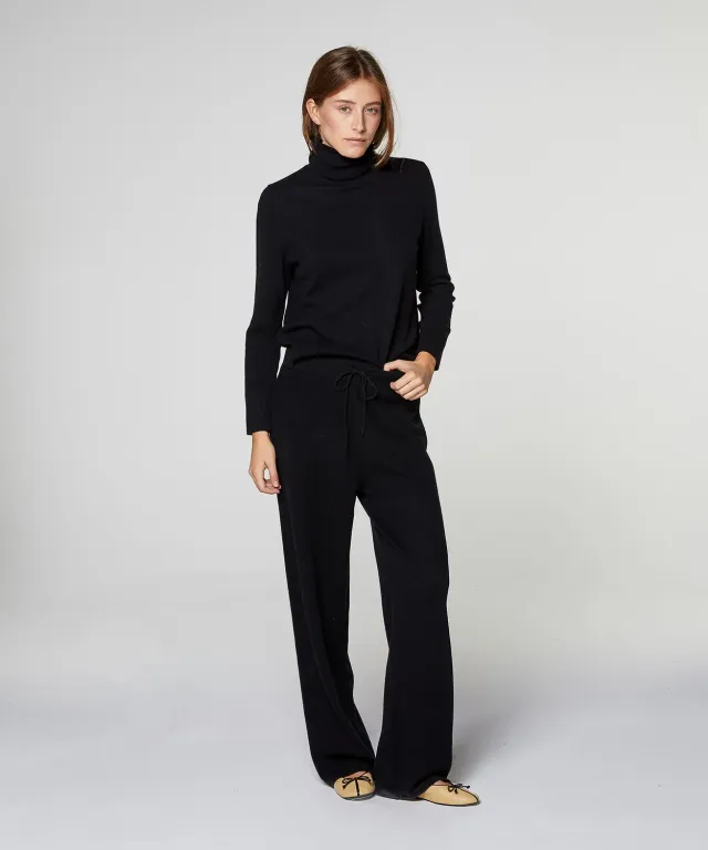 Rodier pantaloni larghi cashmere neri donna caviglia