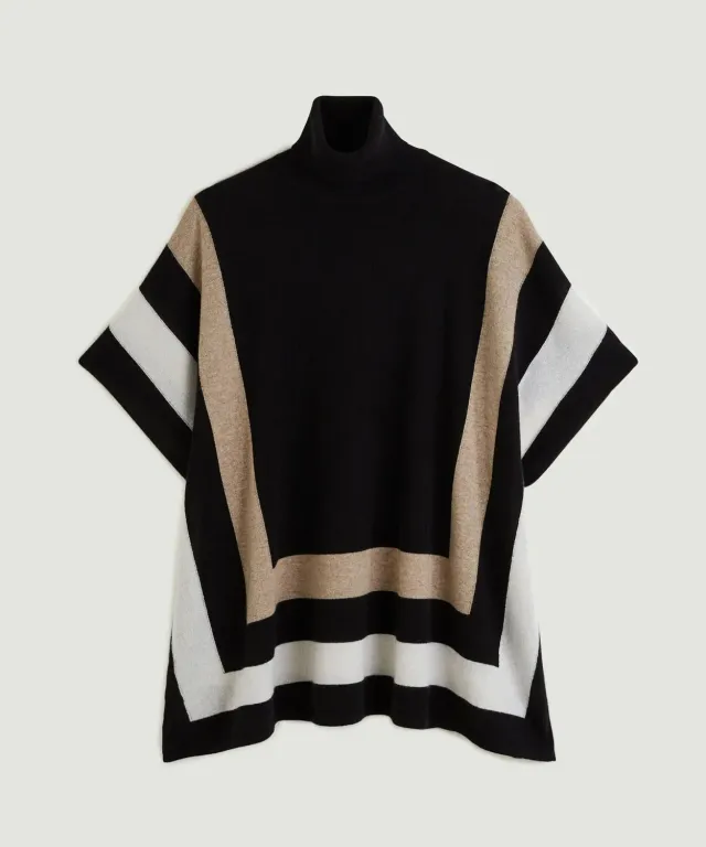 Rodier poncho cashmere collo alto nero oversize donna