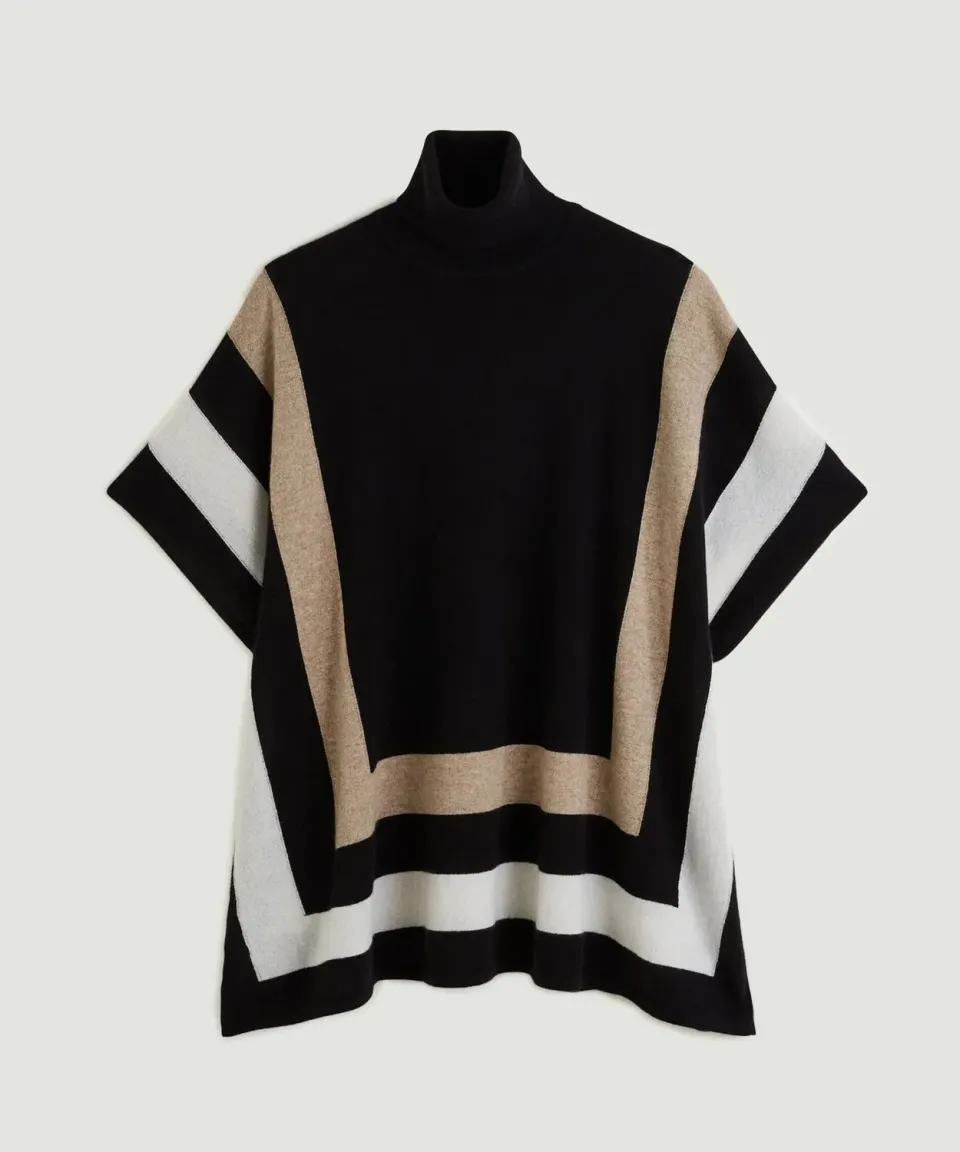 Rodier poncho cashmere collo alto nero oversize donna