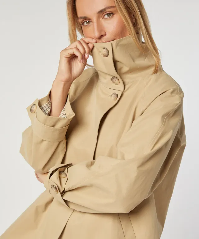 Rodier trench corto beige collo alto