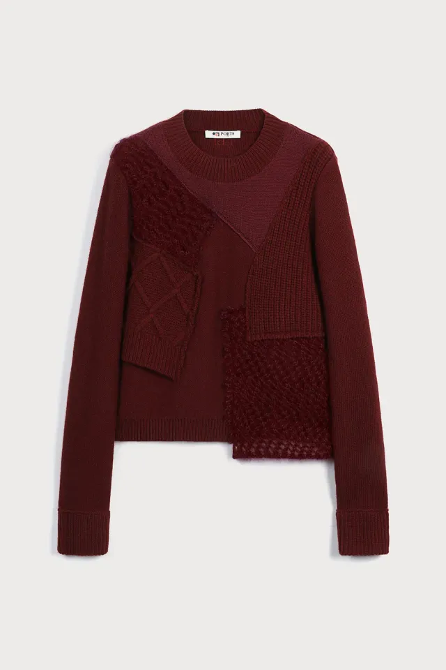 PORTS PW325KFC04 maglia lana bordeaux traforata