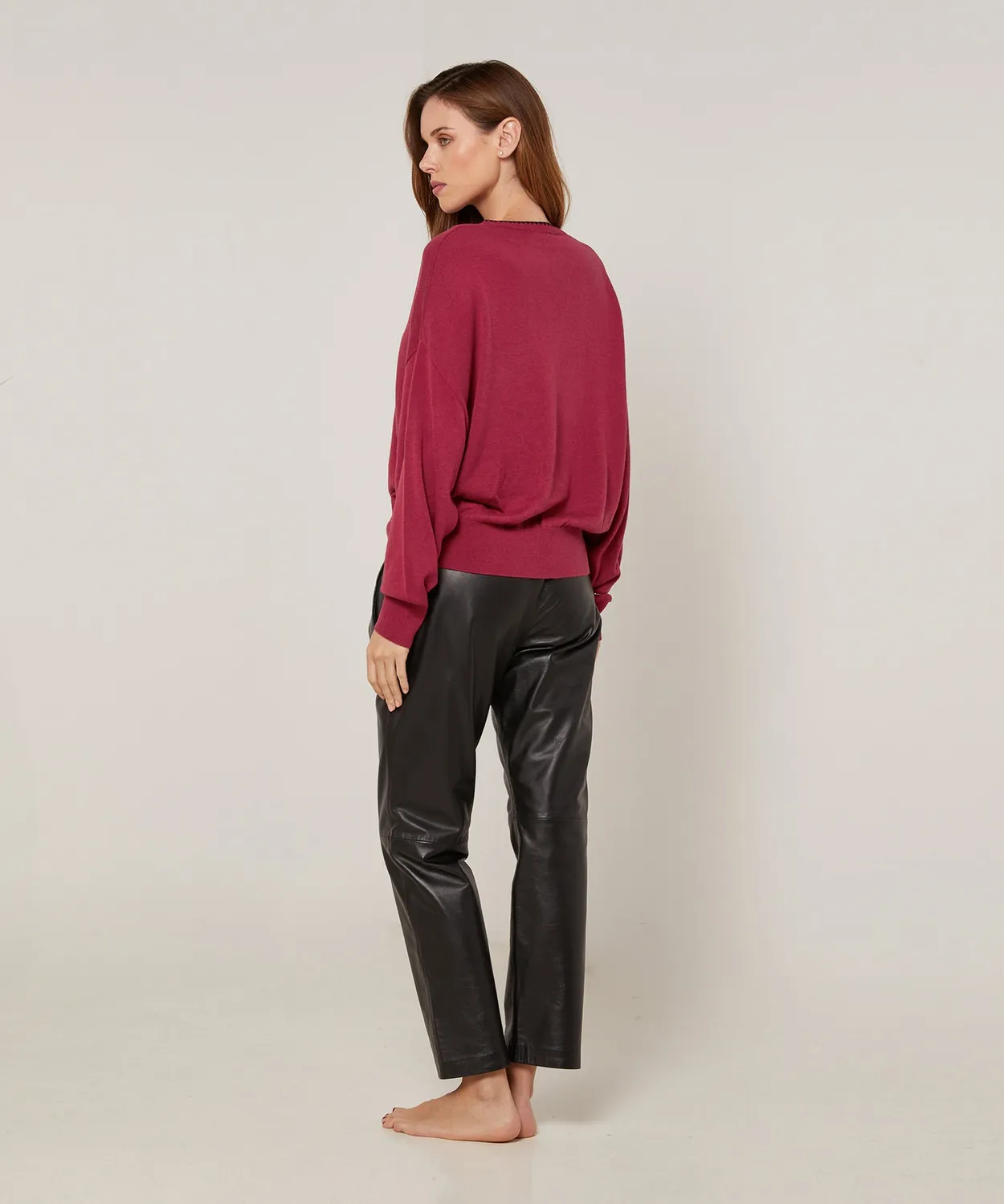 Rodier Maglione scollo a V granata maglia fine