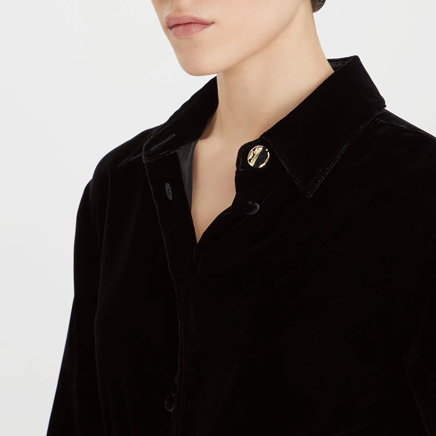 PORTS Velvet Tie-Waist camicia velluto nera cintura