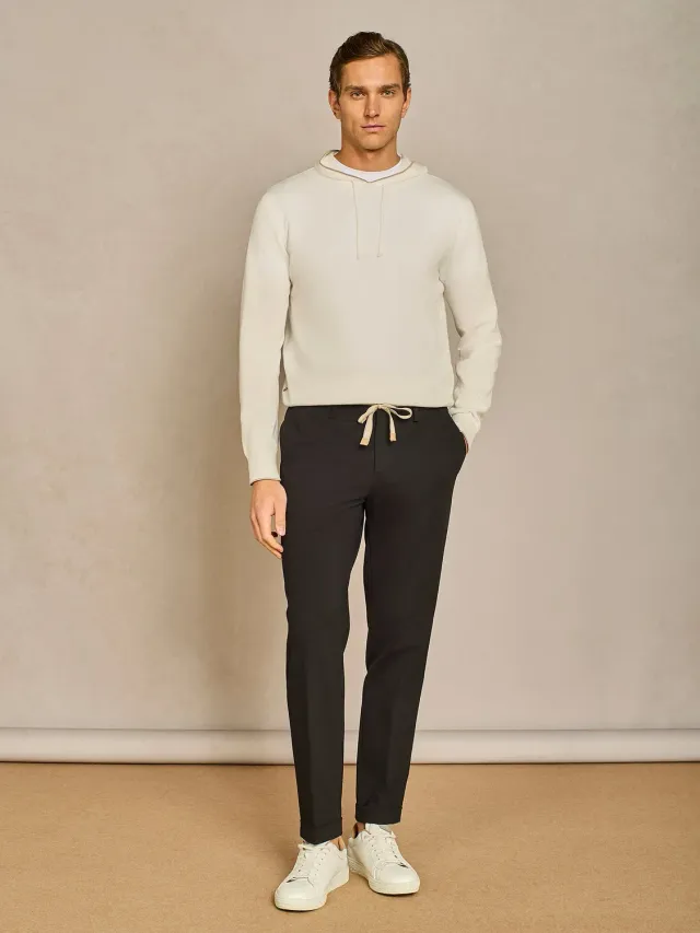 Paul Taylor pantalone jersey nero wide coulisse elastico