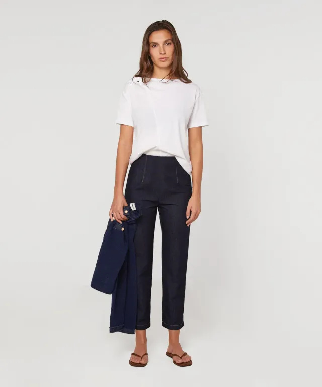 Rodier jeans dritti vita alta blu denim spacchi