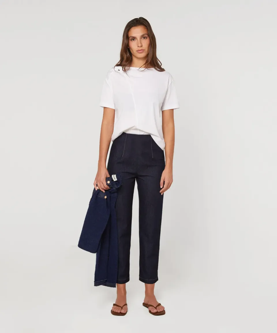 Rodier jeans dritti vita alta blu denim spacchi