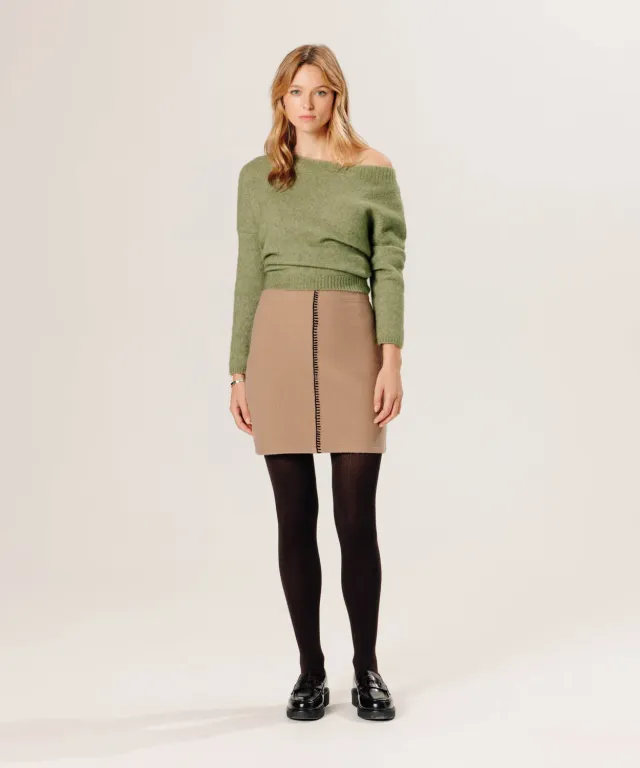 Rodier Gonna corta lana cotta beige ficelle