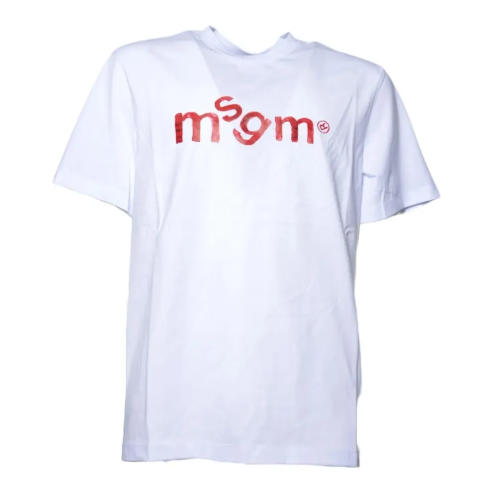 MSGM 4040MM117D267002 t-shirt bianco rosso cotone
