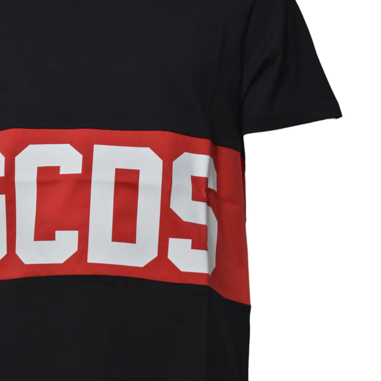 GCDS B1XM2314JA3 t-shirt nera logo banda cotone