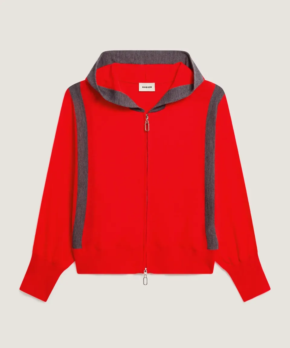 Rodier Cardigan cappuccio lana merino arancione zip