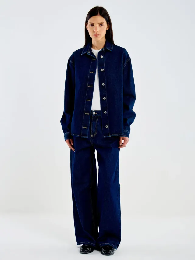 VICOLO Camicia Denim Rinse Blu Scuro Cotone S