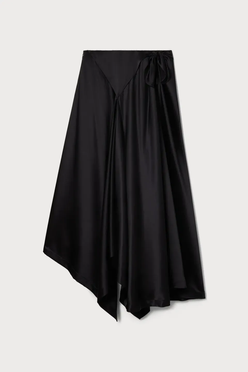 PORTS Asymmetric gonna midi nera seta satin