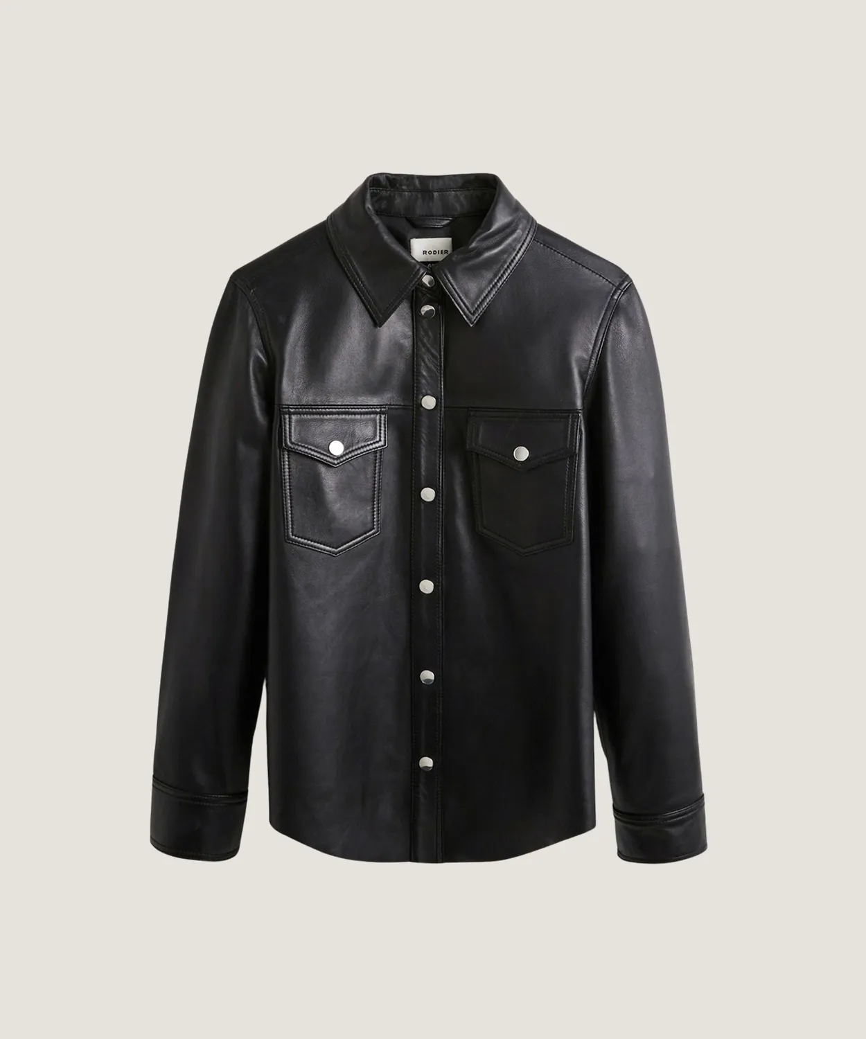 Rodier Camicia Pelle Nera Agnello Tasche Bottoni