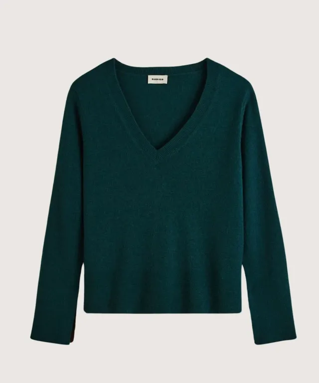 Rodier Maglione cashmere verde anatra scollo V