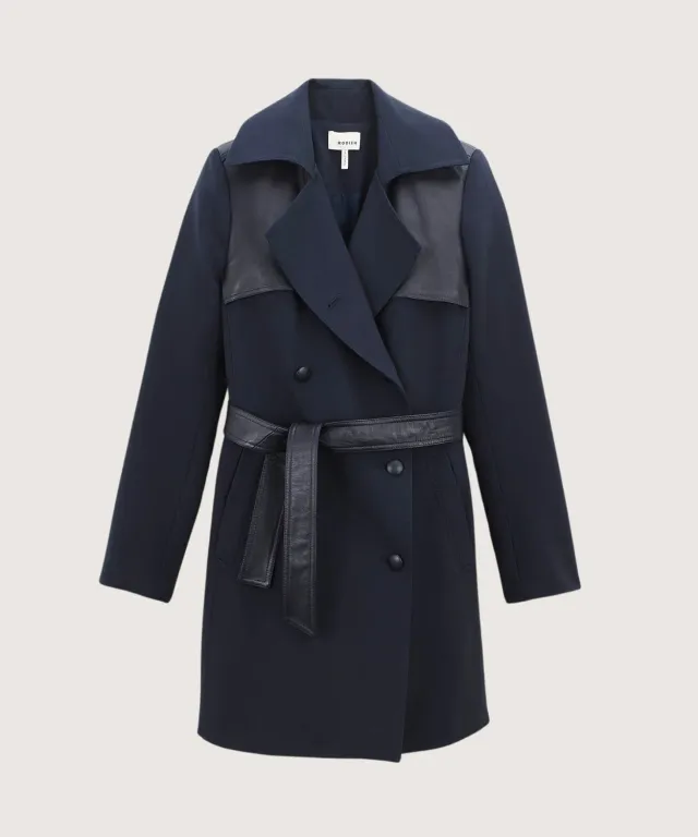 Rodier Trench Pelle Blu Marino Doppiopetto 38