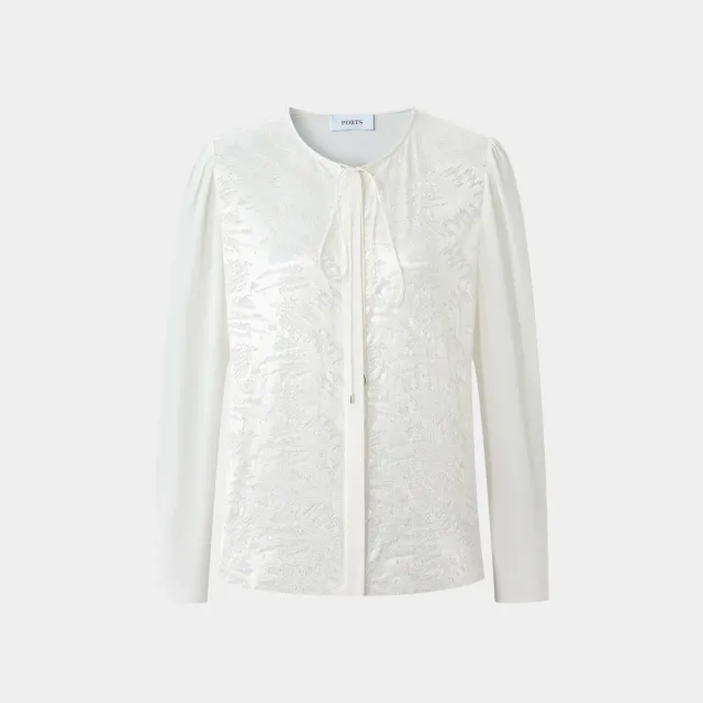PORTS SS25 White Floral Panel camicia Cannoli Cream floreale