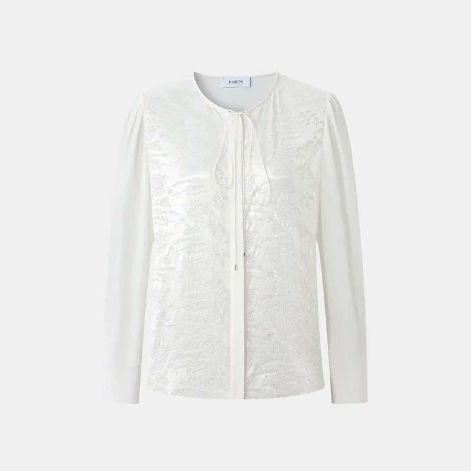 PORTS SS25 White Floral Panel camicia Cannoli Cream floreale