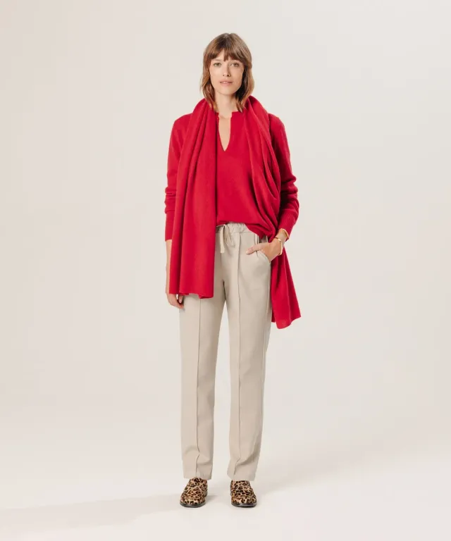 Rodier Maglia Cashmere Collo Tunisino Rosso 2 fili