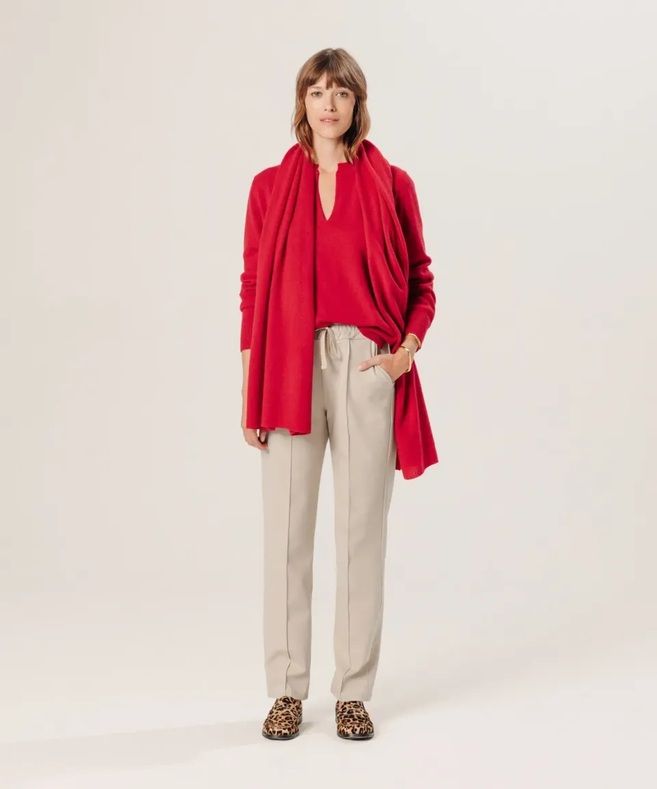 Rodier Maglia Cashmere Collo Tunisino Rosso 2 fili