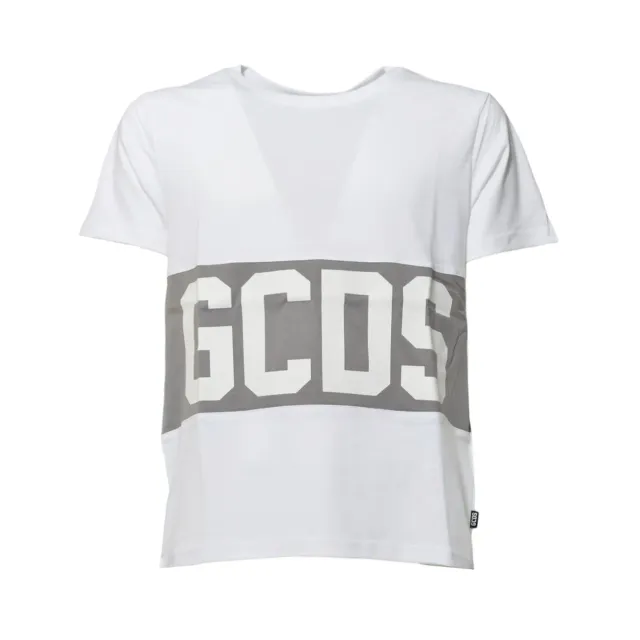 GCDS B1XM2314JA3 t-shirt cotone bianca logo banda