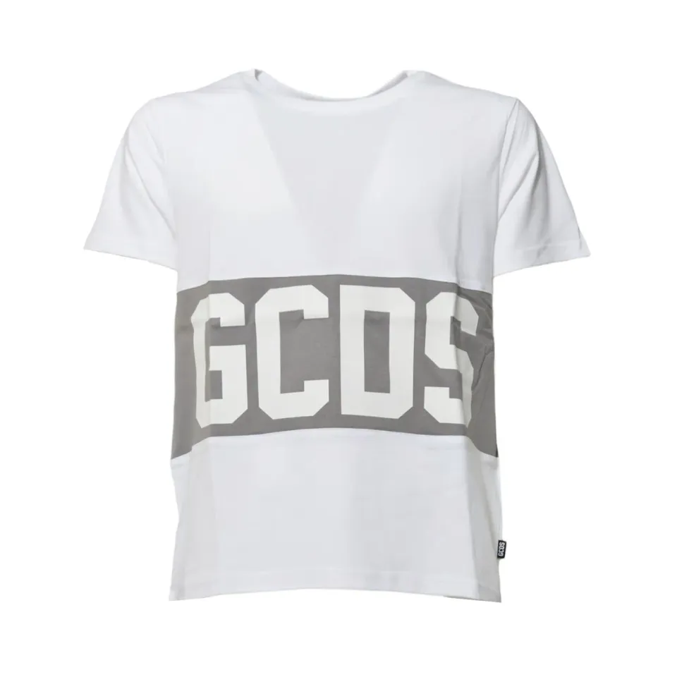 GCDS B1XM2314JA3 t-shirt cotone bianca logo banda