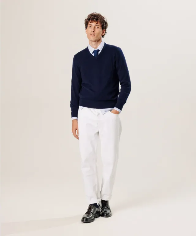 Rodier Maglione Cashmere Uomo Blu Notte Scollo V