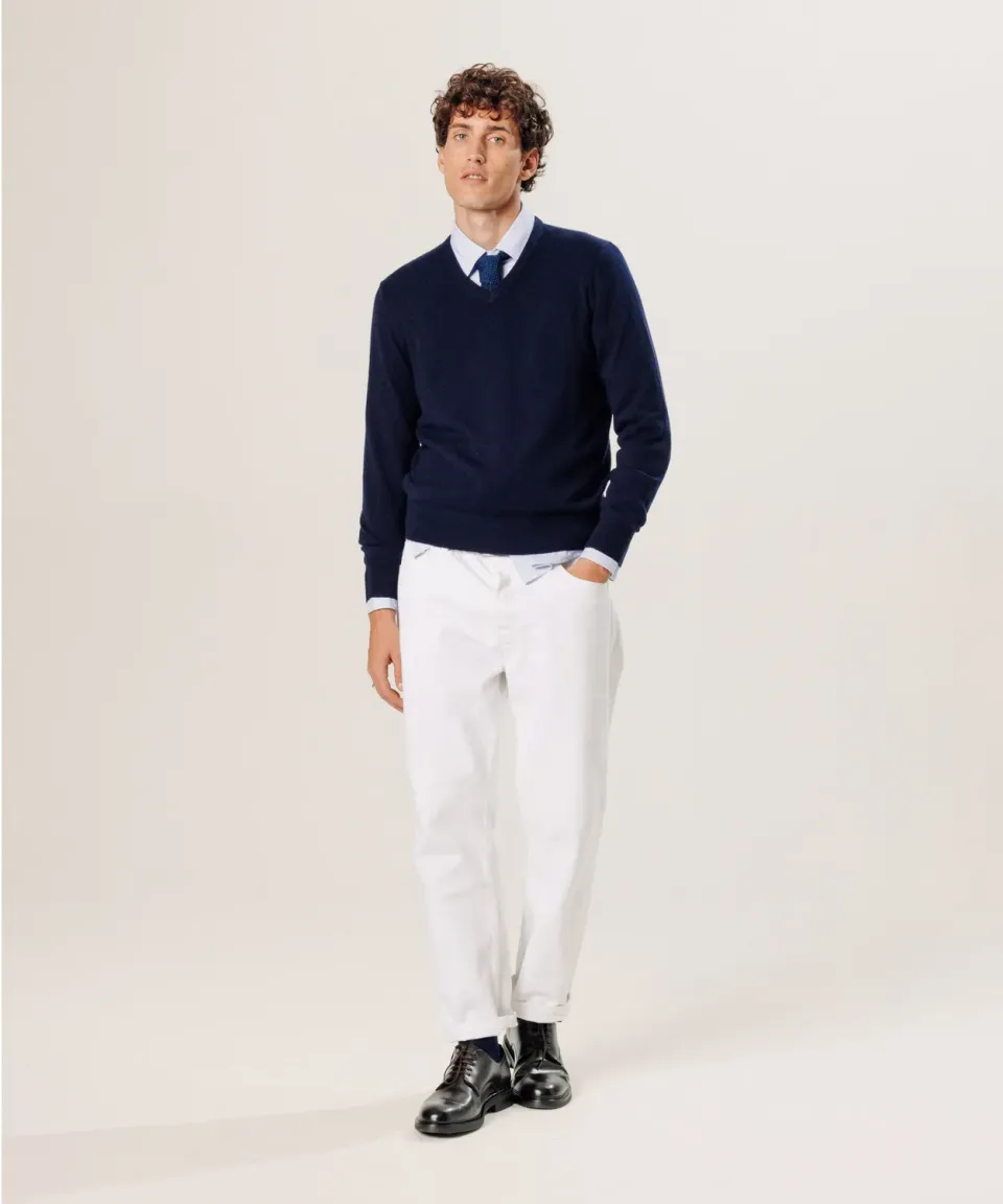 Rodier Maglione Cashmere Uomo Blu Notte Scollo V