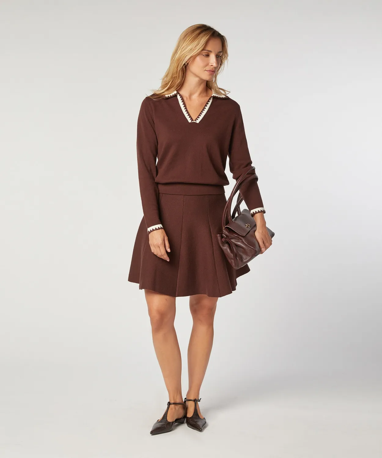 Rodier Maglione Polo Donna Maglia Fine Marrone