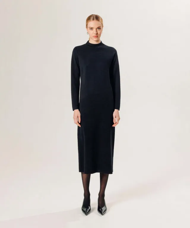 Rodier abito lungo Milano merino nero collo alto