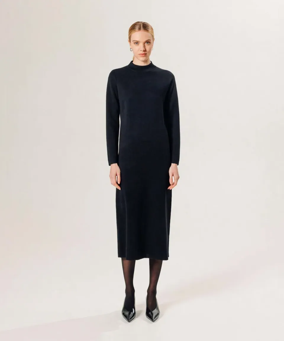 Rodier abito lungo Milano merino nero collo alto