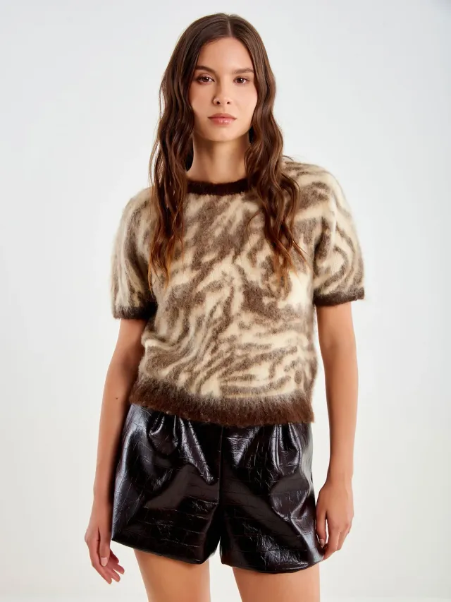 Vicolo Pull Zebrato pull maniche corte beige