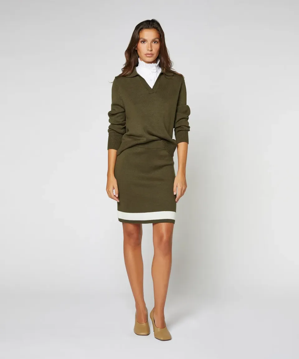 Rodier Maglione polo scollo a V kaki in lana